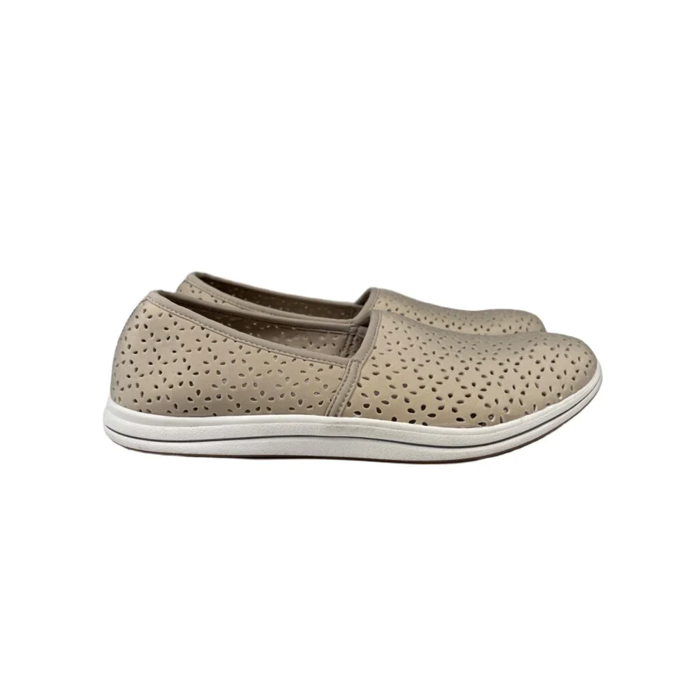 Clarks Cloudsteppers Women's Taupe/ Light Gray Perforated Slip On Loafers - 10